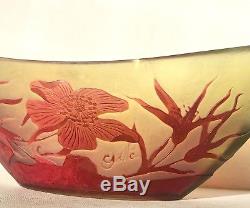 GALLE Art Glass Cameo Vase France Signed Bowl Flowers Antique Centre Jardinere