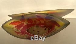 GALLE Art Glass Cameo Vase France Signed Bowl Flowers Antique Centre Jardinere
