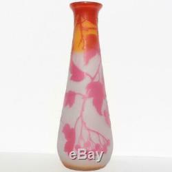 GALLE FRANCE ART NOUVEAU BERRIES FLOWER ACID ETCHED CAMEO GLASS VASE H 16/40cm