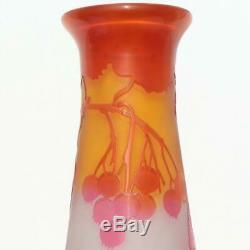 GALLE FRANCE ART NOUVEAU BERRIES FLOWER ACID ETCHED CAMEO GLASS VASE H 16/40cm