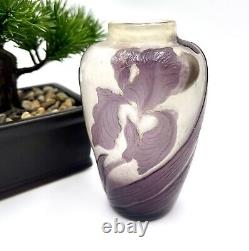 Gallé Acid Etched Art Nouveau Cameo Glass Vase Botanical Flower Design Galle