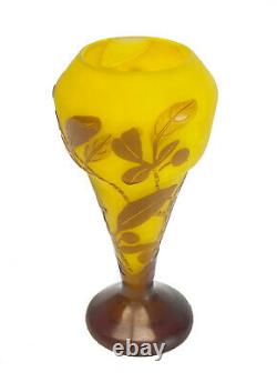 Galle Art Glass Brown over Yellow Cameo Vase