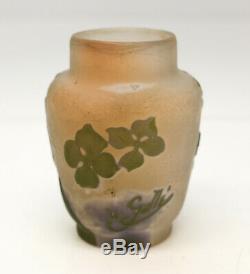 Galle Art Glass Green & Lavender over Blush Miniature Cameo Vase, c1900