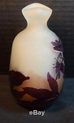Galle Cameo Art Glass Cabinet Vase with Flowers