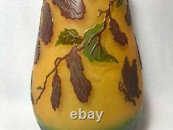 Galle Cameo Art Glass Vase Covered In Flower Vines & Butterfly's 10