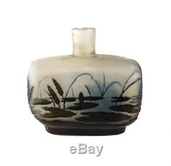 Galle Cameo Etched Art Glass 3-Layer Perfume Bottle Lily Pot & Flower