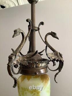 Galle Cameo Glass Hanging Globe Light Fixture. Bronze Fixture. Antique France