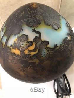 Galle Cameo Glass Toad Frog Band Lamp 10 Brown Gold Blue Green