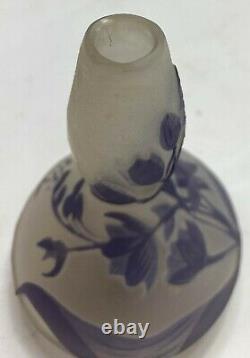 Galle Cameo Glass Vase with Floral Purple Overlay