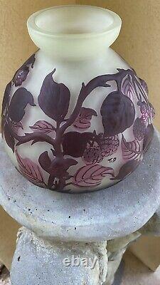 Galle Cameo Glasswirh Leaves And Berries. Signed. 6 1/4