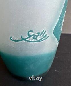 Galle Carved Cameo Art Glass Turquoise & Frosted Cherry Blossom Vase Large 15.5