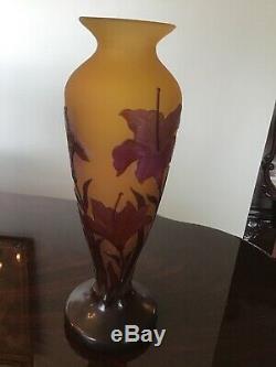 Galle French Cameo Glass Vase 12 signed