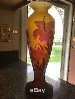 Galle French Cameo Glass Vase 12 signed