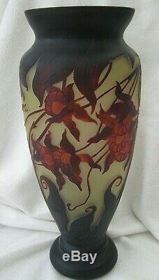 Galle French Flowers Cameo Art Glass Vase 14