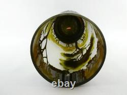 Galle Inspired 15 Inch Height Cameo Art Nouveau Glass Vase Cylinder Forest Scene