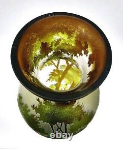 Galle Inspired Vase Art Nouveau Cameo Glass Nature Trees Forest Scene 16.25