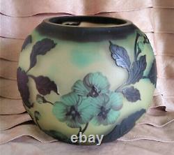 Galle Inspired Vase Art Nouveau Glass Acid Etched Embossed Cameo Flowers Mint