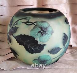 Galle Inspired Vase Art Nouveau Glass Acid Etched Embossed Cameo Flowers Mint