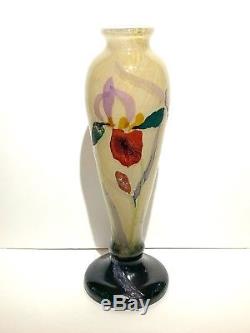 Galle Marquetry Cameo Glass Iris Vase Signed