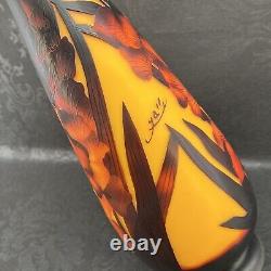 Galle Signed 21 Large Cameo Glass Vase Orange Red French Style Repro 1990s