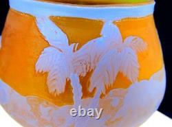 Galle Signed French Cameo Art Glass Camels In Desert Blue & Orange 5 Vase 1920
