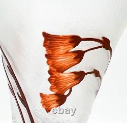 Galle Style Acid Etched Cameo Art Glass Vase Orange Florals 1st half 20th cen