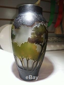 Galle Style Art Nouveau Cameo Glass Vase Of Landscape. Acid etched/Layered glass