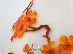 Galle Style Cameo Art Glass Orange Flowering Quince & Branches on White Vase