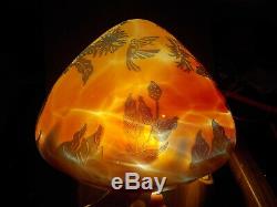 Galle Style Lamp Shade Dome Art Glass Etched Floral Hummingbirds 8 opening