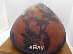 Galle Style Lamp Shade Dome Art Glass Etched Floral Hummingbirds 8 opening