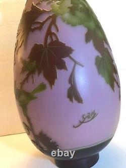 Galle Tip Cameo Glass HUGE Mauve Vase with Birds & Flowers & Leaves 15 Tall