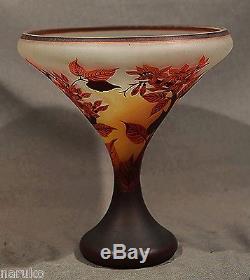 Galle VIVID Colors Etched Cameo Vase 11.5 H 12.5 Diam Guaranteed Authentic