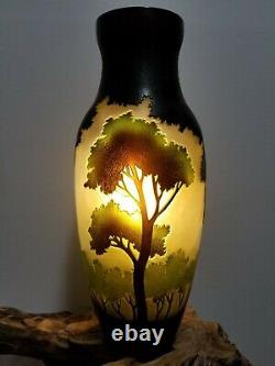 Galle Vase Art Nouveau Glass Acid Etched Embossed Cameo 14 Large Mint