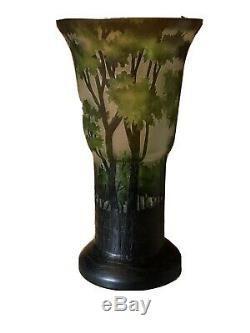 Galle Vase Art Nouveau Reproduction 12 Forest Green Etched Glass by Tozai Home