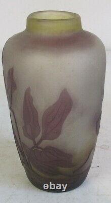 Gallé acid etched art nouveau cameo glass vase botanical flower design Galle