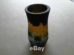 Galle cameo glass vase with design of egrets, signed