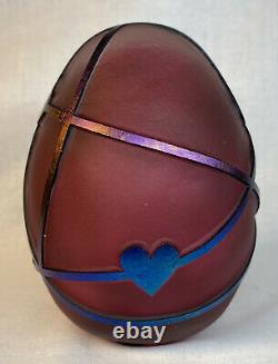 Gibson Art Glass Red With Black Carnival Glass Overlay Sand Carved Hearts Egg