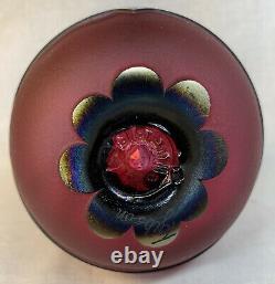 Gibson Art Glass Red With Black Carnival Glass Overlay Sand Carved Hearts Egg