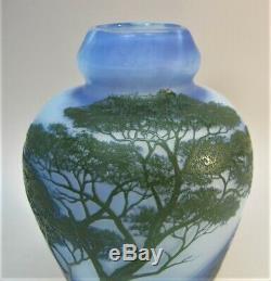 Gorgeous Antique DEVEZ FRENCH CAMEO Glass Vase with Mountains & Trees c. 1915