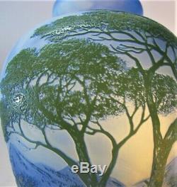 Gorgeous Antique DEVEZ FRENCH CAMEO Glass Vase with Mountains & Trees c. 1915