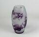 Gorgeous Art Nouveau Acid Cut Cameo Purple BIRDS FROSTED GLASS VASE