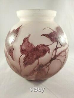 Gorgeous French Legras Cameo Art Glass Purple Grape Leaves Signed