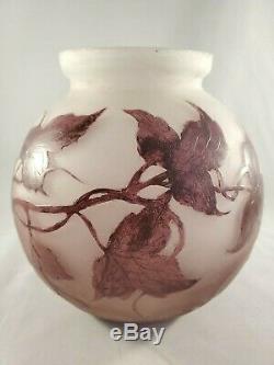 Gorgeous French Legras Cameo Art Glass Purple Grape Leaves Signed