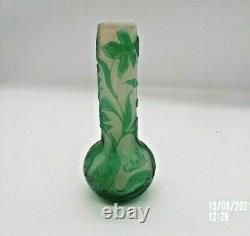 Gorgeous Green EMILE GALLE Cameo Bud Vase 4 1/4