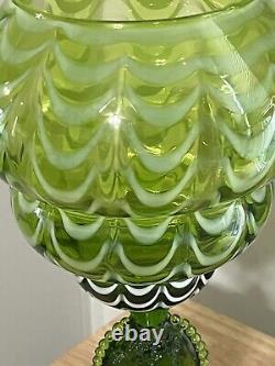 Gorgeous Mid Century Italy Empoli Draped Green Cameo Art Glass Vase Compote