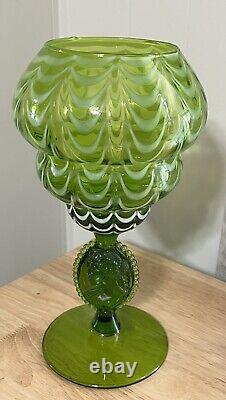 Gorgeous Mid Century Italy Empoli Draped Green Cameo Art Glass Vase Compote