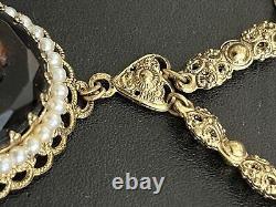 Gorgeous W. Germany Glass Cameo Necklace Pendant Chain Pearls Woman Head Vtg