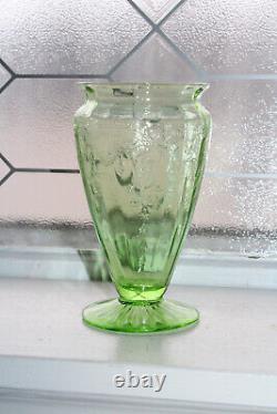 Green Depression Glass Footed Vase 6 Cameo Ballerina Vintage 1930s