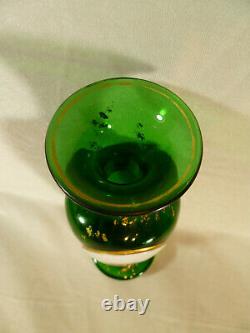 Green Moser Glass Hand Painted Cameo Portrait Vase circa 1880