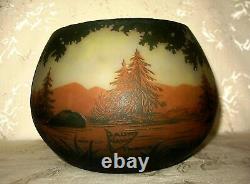 HUGE 1890's Signed Nancy Daum Cameo Glass BOWL done in a Forest by Water Design